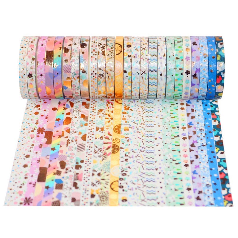 YUBBAEX 24 Rolls Skinny Washi Tape Set Gold Foil Print Decorative Tapes for Arts, DIY Crafts, Bullet Journals, Planners, Scrapbooking, Wrapping (Basic 5mm) - Image 3